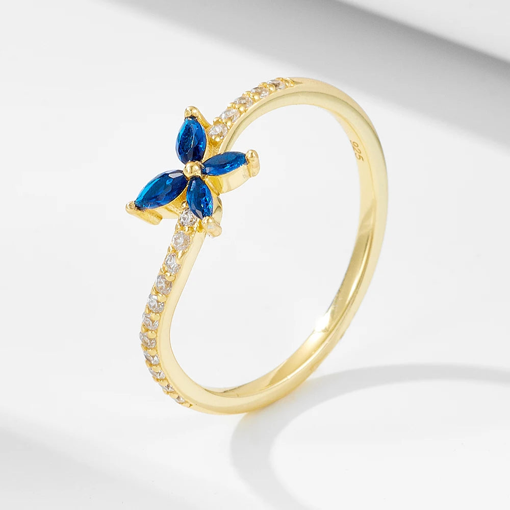 Wholesale Price 925 Sterling Silver Butterfly Ring Female Fashion Personality Inset Blue Zircon butterfly Ring