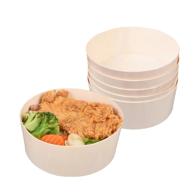 Disposable Wooden Noodle Bowl With Plastic Lid Food Grade Soup Bowl