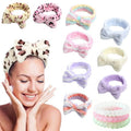 Wholesale Multi Colors Bow Hair Band Women Facial Makeup Head Band Soft Coral Fleece Head Wraps Spa Headband With Free Hair Loop