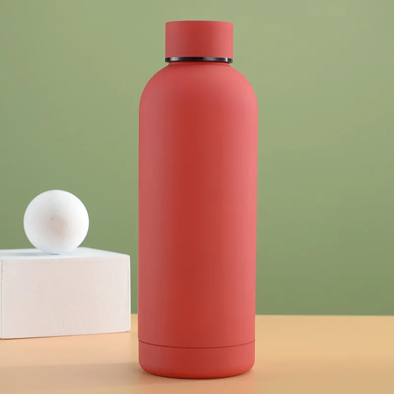 Color Frosted Matte Easy Clean Leakproof 1litre Double Wall Stainless Steel Orange Juice Sports Thermos Small Mouth Water Bottle