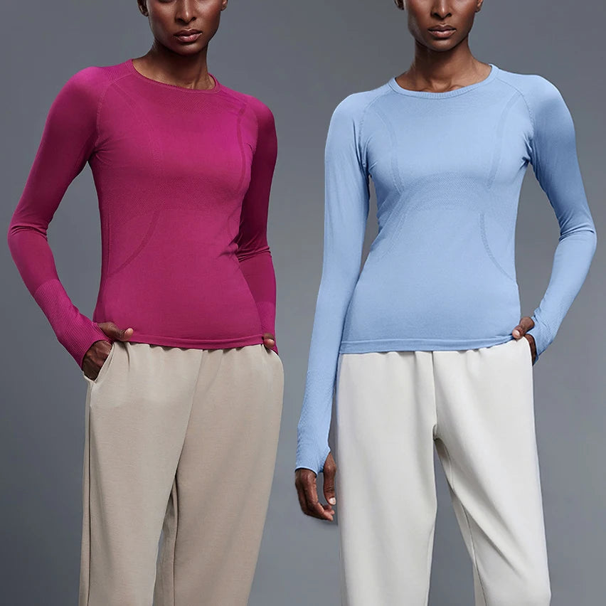 Fitness Yoga Long Sleeve Four Way Stretch Quick Dry Workout Shirts Women Seamless Sports Shirts