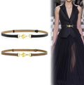 New Fashion Dress Accessory Ladies AdjustableGold Metal Hook Women Genuine Leather Skinny Belt for Skirt Suit
