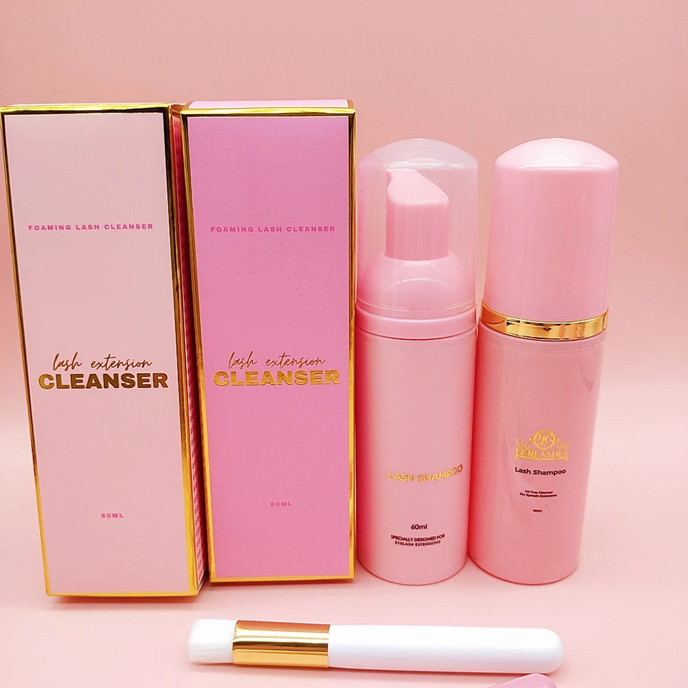Wholesale logo Vegan Eyelash Cleaning Foam Custom Lash Shampoo Cleaning Kit Packaging Brush