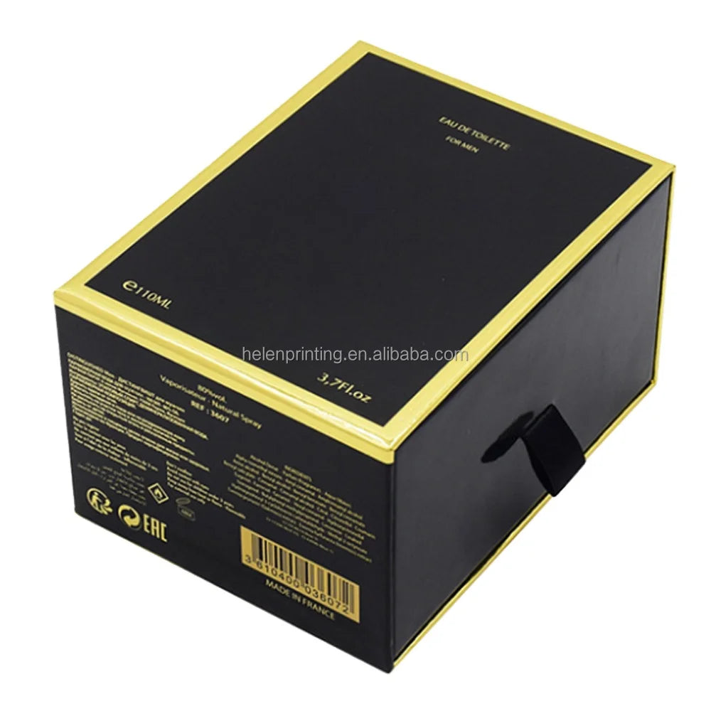 Custom Luxury Elegant 30ml/50ml/100ml Black Men's Cologne Perfume Bottle Silk Insert Folders Box Personal Care Package Sponge