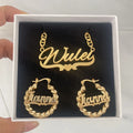 Qiuhan OEM Double Layer Nameplate Pendant Necklace Twist Earrings Hip Hop Custom Name Jewelry Set