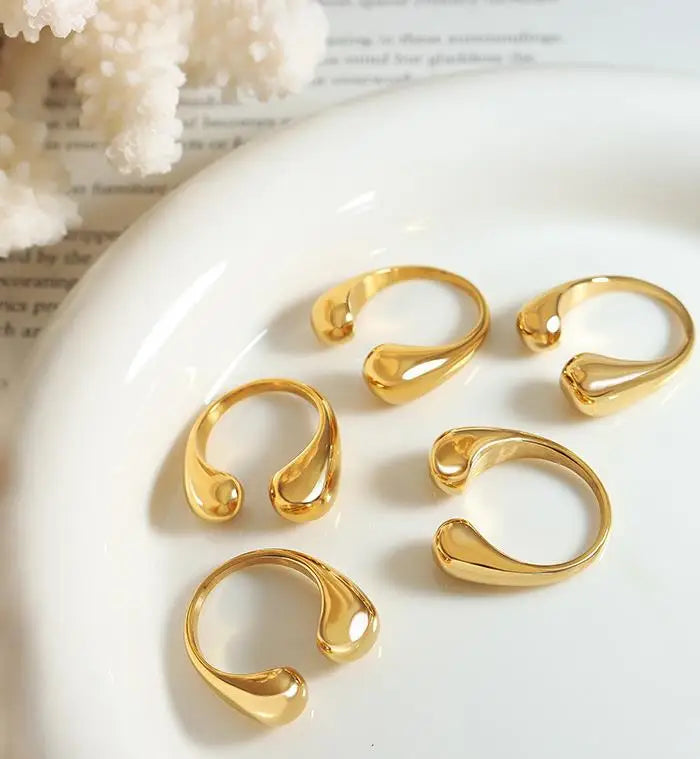 Aretas Trendy Minimalist Jewelry Pvd Gold Bijoux 18k Stainless Rings Statement Silver Waterproof Tarnish Free Open Dome Ring