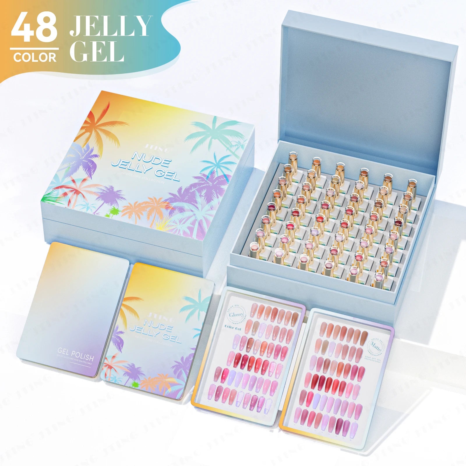 JTING Hot Popular Summer 48colors Nude Jelly Gel Nail Polish Set Box Unique Design Transparent pink Gel Polish Collection Kit