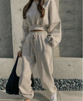 Women Pullover Hoodies Sweatshirts Suit Winter Spring Solid Casual Tracksuit Fleece 2 Pieces Set Sweatpants Quality Outfits