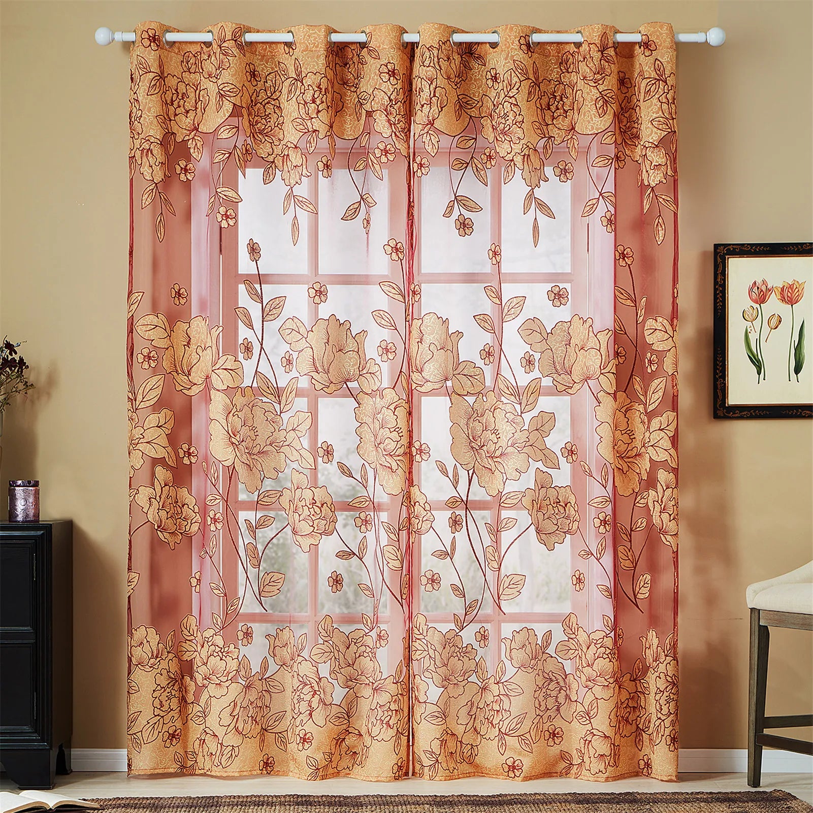 European Style Modern Minimalist Full Blackout Thickened Rose Curtains Living Room Floral Printed Curtain Designs