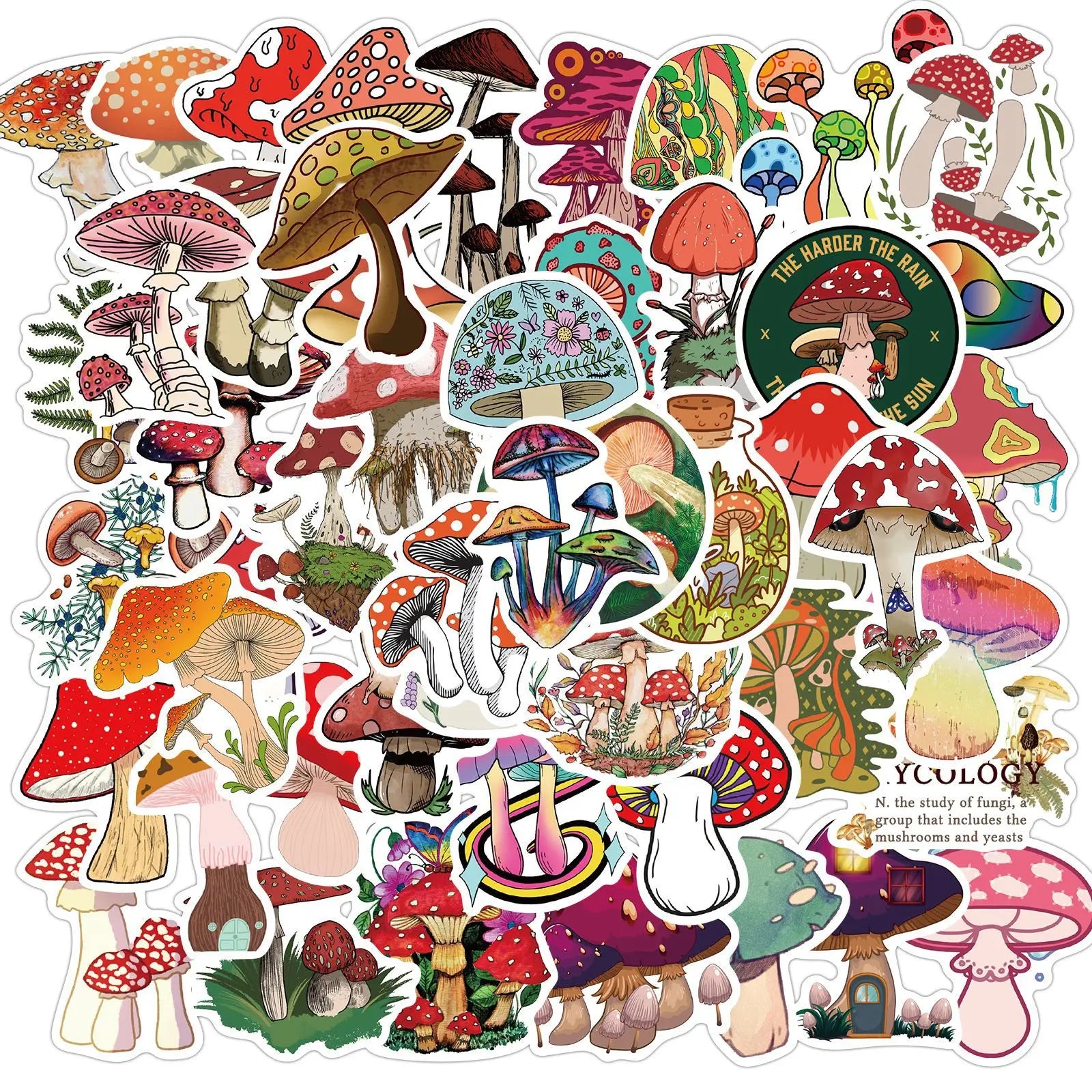 50Pcs Cute Cartoon Mushroom Graffiti Stickers Skateboard Guitar Decorative Stickers DIY Waterproof Gift Sticker for Kids