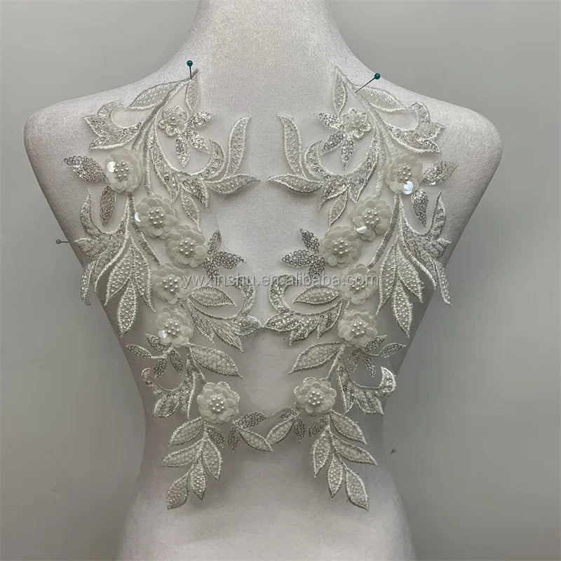 Custom Heavy Bead Embroidery Beaded Applique Fashion Bridal Neck Lace Applique