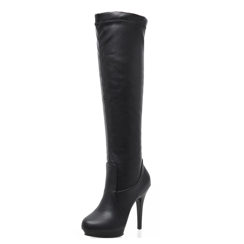 Spring and Autumn New Fashion 13 cm Thin Heel Black High Boots Platform Model Walk Show High Heels Women Heels