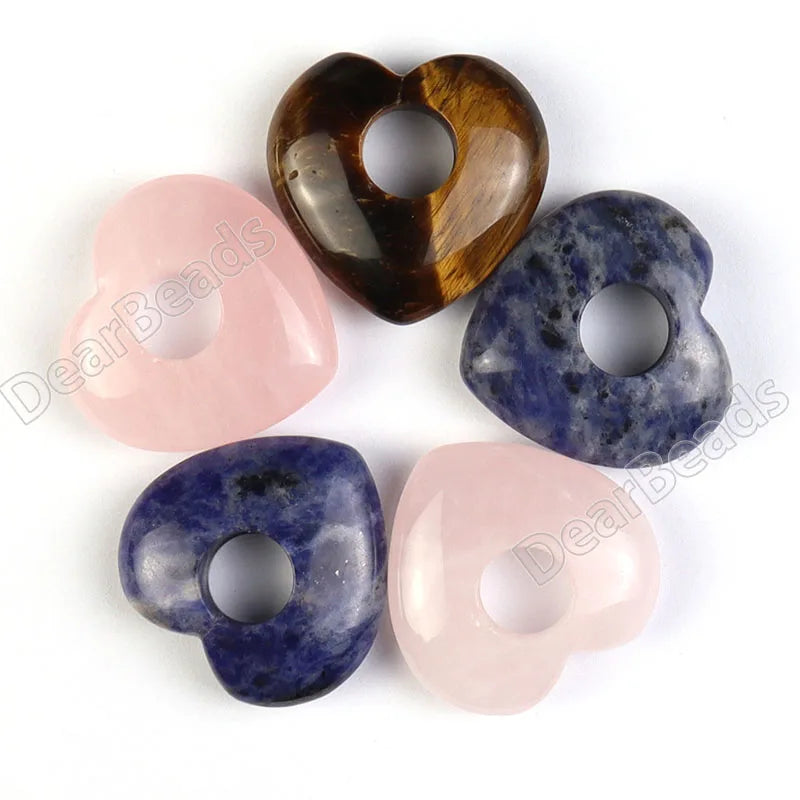 NEW BULK Heart Stone Donut Pendant Beads With Large Hole Gogos Pendants for DIY JEWELRY NECKLACE MALA MAKING