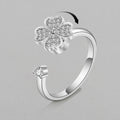 Silver Color Rings for Women Zirconia Lucky Four Leaf Clover Resizable Rings