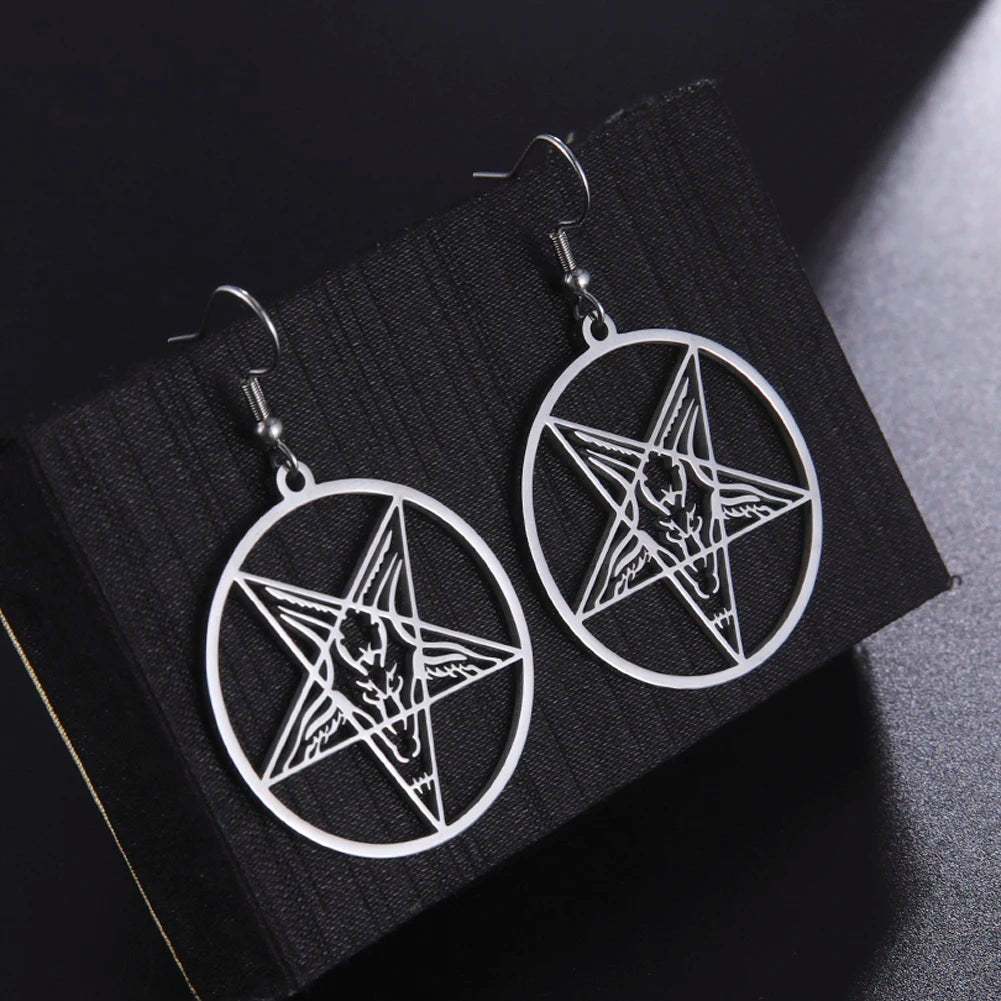 Satanic Pentagram Dangle Earrings Sigil of Baphomet Satanic Witch Satan Large Pendants Drop Earrings Stainless Steel
