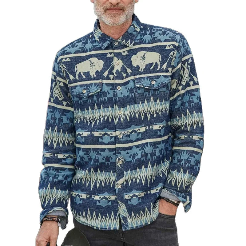 Thick Long Sleeved Shirt Lapel Digital Printing Casual Shirt