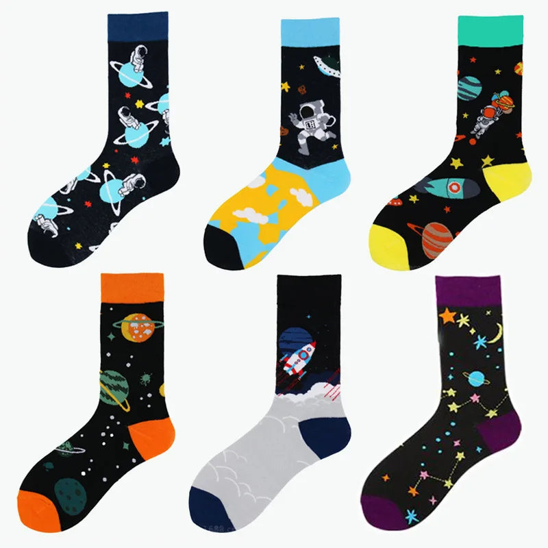 Men's Socks Space Star River Rocket Starry Sky Astronaut Street Fashion Versatile Cool Medium Length Cotton Socks