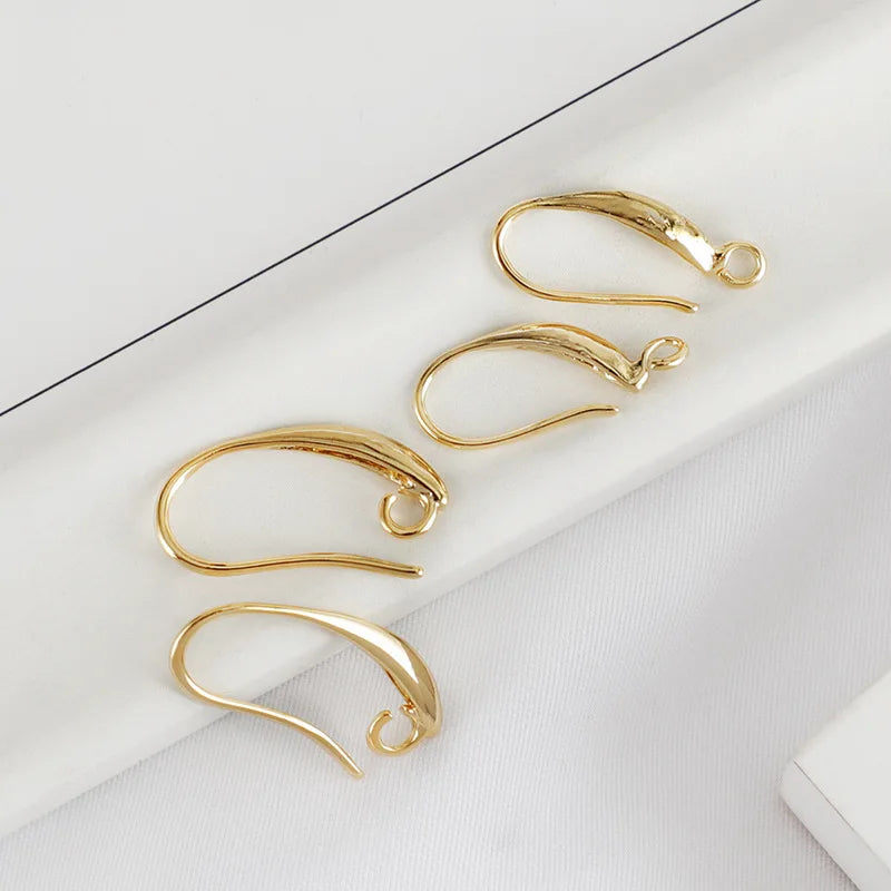 14K Gold 18K Golden Plated Brass Earring Charms Hooks Flat Cord Preserving for Persistent Jewelry Making