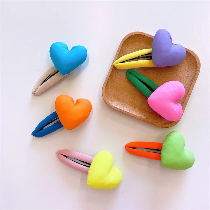 Children's New Fluorescent Colorful Big Peach Heart Fabric Metal Fashion Parent-child Style KLACOMA Kids Hair Clip Daily Use