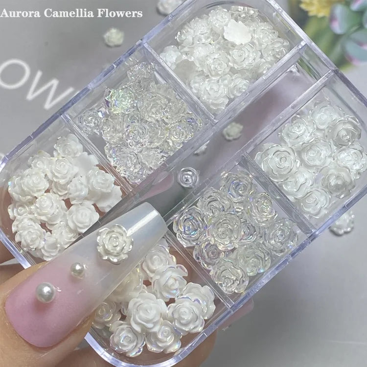 GREENKEM 2022 Kawaii Mixed White Color Flower Mini Resin 3D Acrylic Flowers Nail Art Decoration Charms for Nail