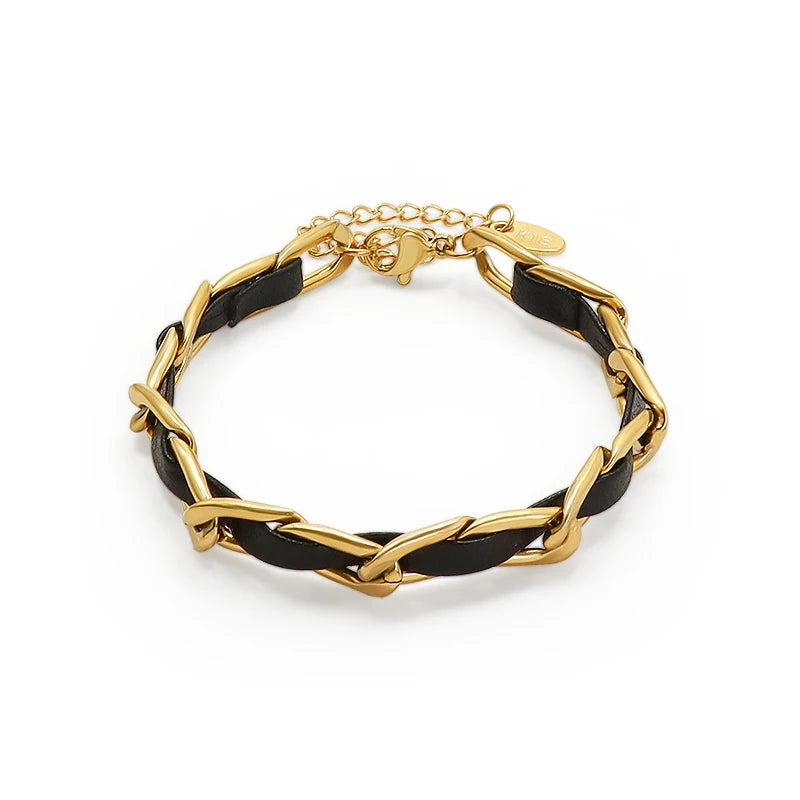 European and American Jewelry Personalized Leather Rope Chain Bracelet Female Titanium Steel Gold Bracelet for Lovers