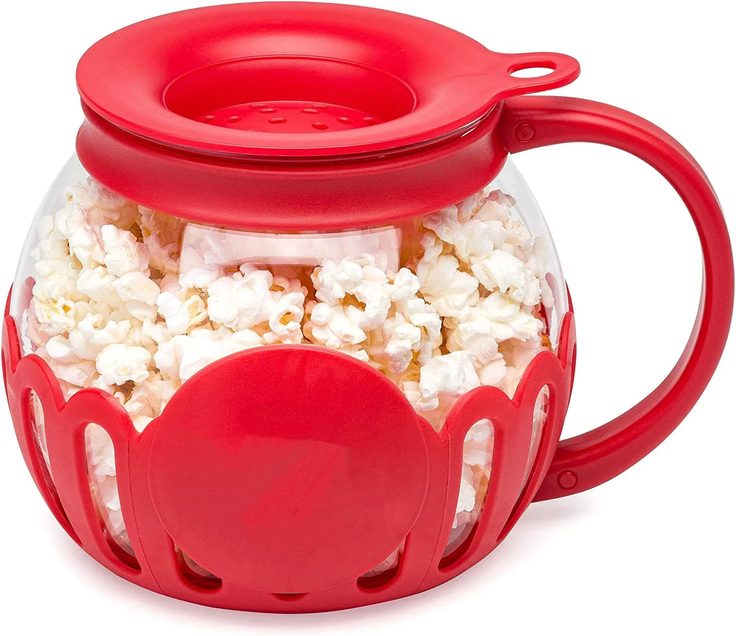 Microwave Popcorn Popper with Temperature Safe Glass Lid Measures Kernels and Melts Butter Christmas Poppers Dishwasher Safe