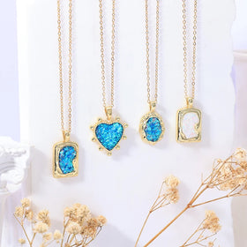 HOVANCI Charm Women Heart Crystal Pendant Necklace Natural Stone Fashion Jewelry Stainless Steel Geometric Opal Stone Necklace