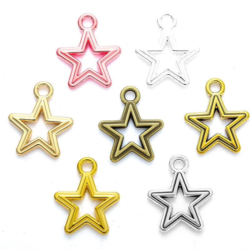 7 Color Star Charm Hollow Pendant DIY Bracelet Necklace Jewelry Handmade Accessories 17*15mm L340
