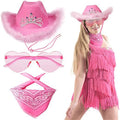 3PCS/Set Pink Cowgirl Hat Felt Cowboy Costume Hat Heart Glasses Bandana Party Costume Dress up
