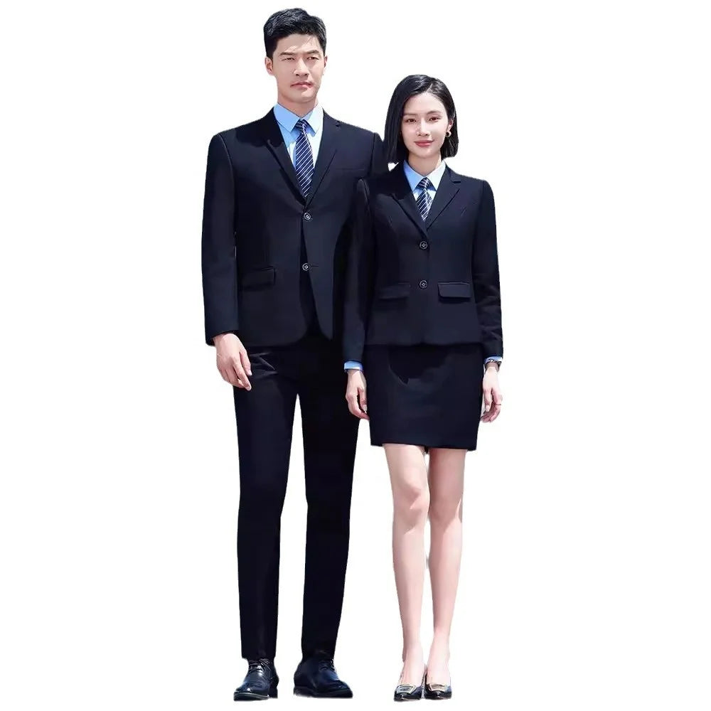 Professional High-End Solid Pattern Business Suits Corporate Style Office Uniform for Sales Department Woven Work Clothes