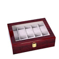 Professional 10 Slot Glossy Red Lacquered Wood Watch Box With Beige Interior