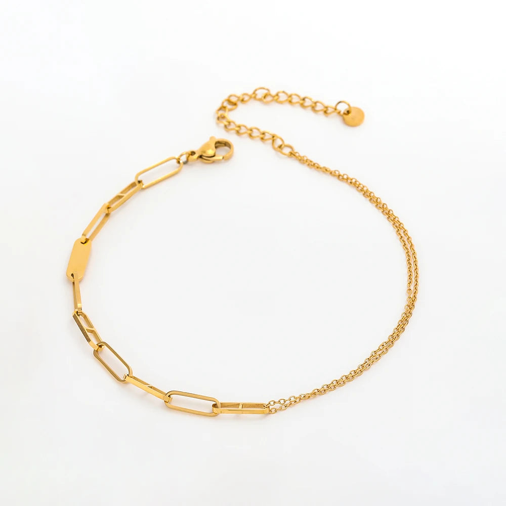 High End PaperLink Chain Double-layer Anklets Stainless Steel Jewelry