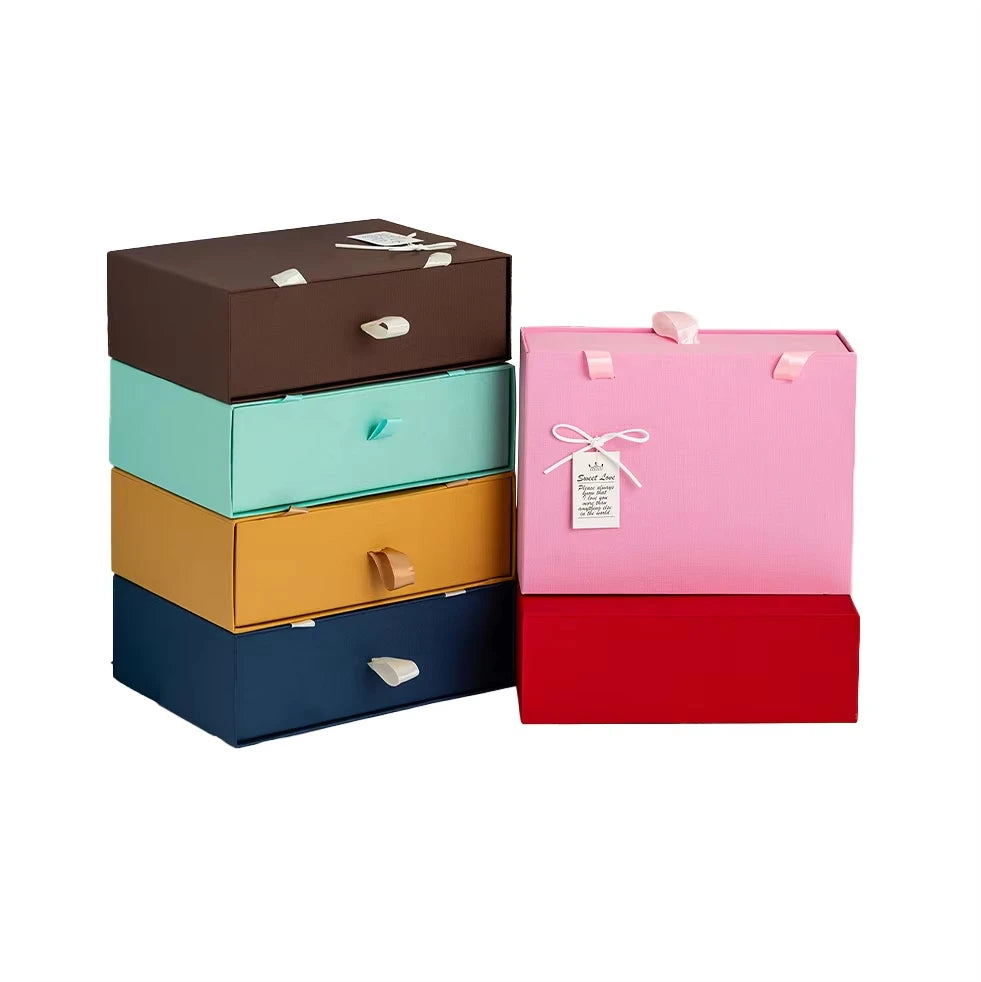 Luxury Biodegradable Paper Sliding Pink Drawer Box with UV Coating Custom Logo Wedding Gift Box