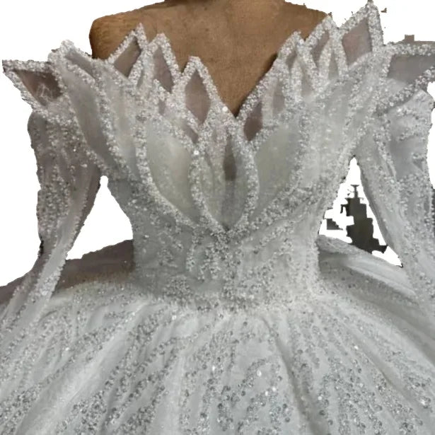 S8415F New Fashion Off-ShoulderTail Simple Three-Dimensional Wedding Dress With Pattern Decoration