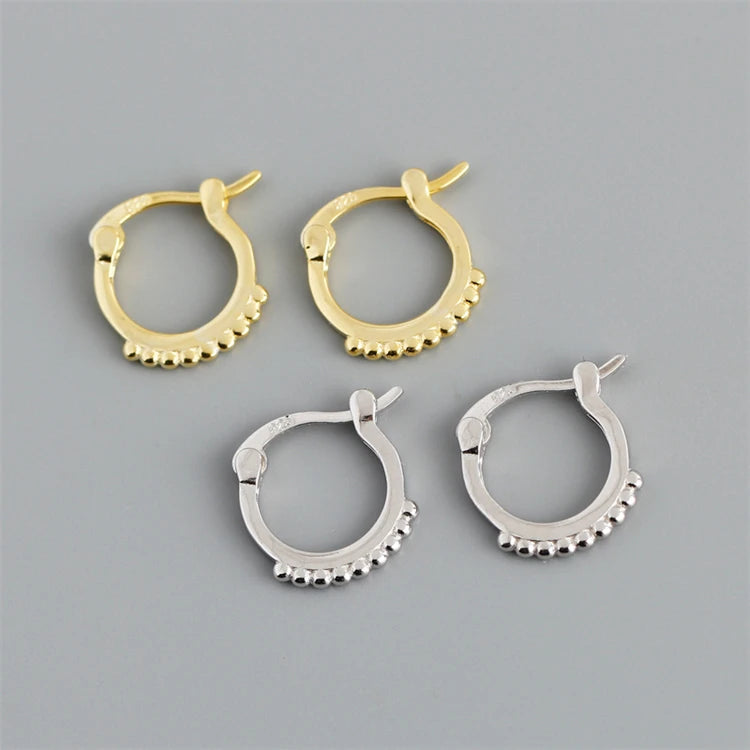 Bohemia Style Round Beads Beaded 18k Gold 925 Sterling Silver Fashion Simple Huggie Hoop Earrings for Women