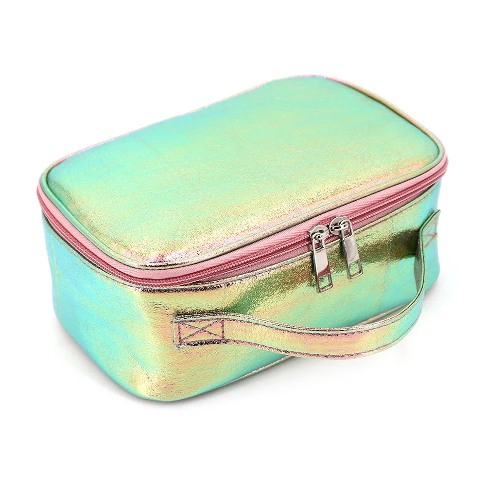 Customized PU Leather Toiletry Bag Iridescent Cosmetic Cases Portable Toilet Bag Fashion Toiletry Kits Zipper Bag with LOGO Eco