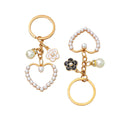 Retro Heart Pendant Keychain Black White Camellia Pearl Pendant Women Purse Handbag Accessories Trendy Car Keyring Travel Gift