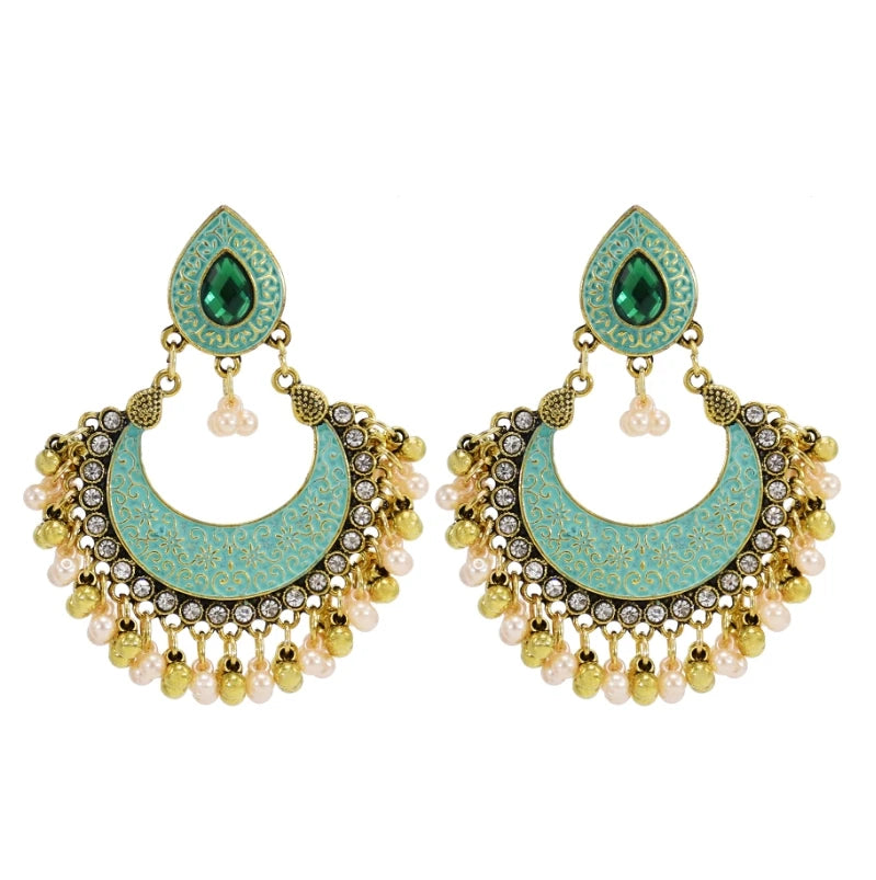 Indian Jhumka Jhumki Drop Dangle Earrings for Women Mexico Gypsy Enamel Earrings Ethnic Style Golden Ball Pendant Earrings