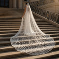 YouLaPan V93-L Hand Stitched 3D Organza Petal Veil Long Single Layer 3M Bridal Cathedral Wedding Luxurious Veil