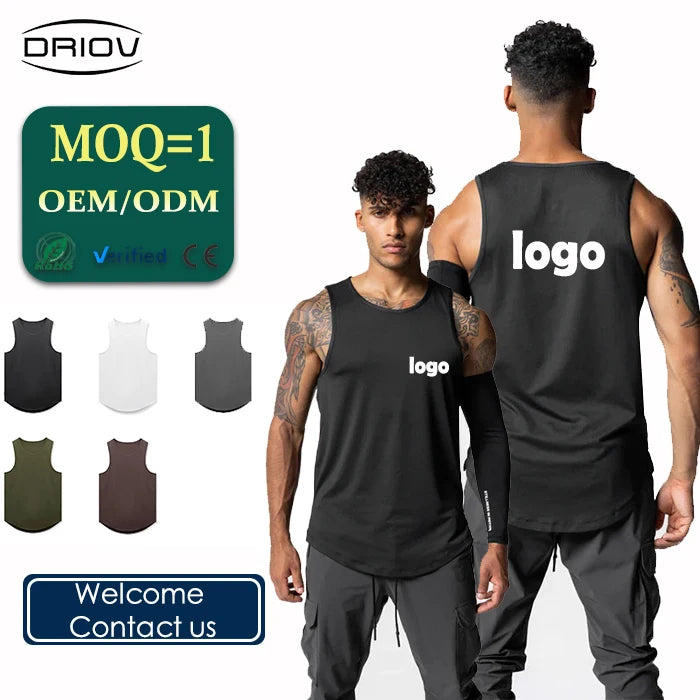 Quick Dry Mesh Polyester Muscle Sports Vest Curved Hem Men's Breathable tank Top Gym Custom Plus Size Men's tank Tops
