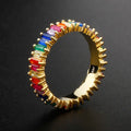 Hot 925 Silver Jewelry Women 2023 rainbow Color baguette Diamond Eternity Ring Wholesale 18k Gold Colorful Cubic Zirconia Rings