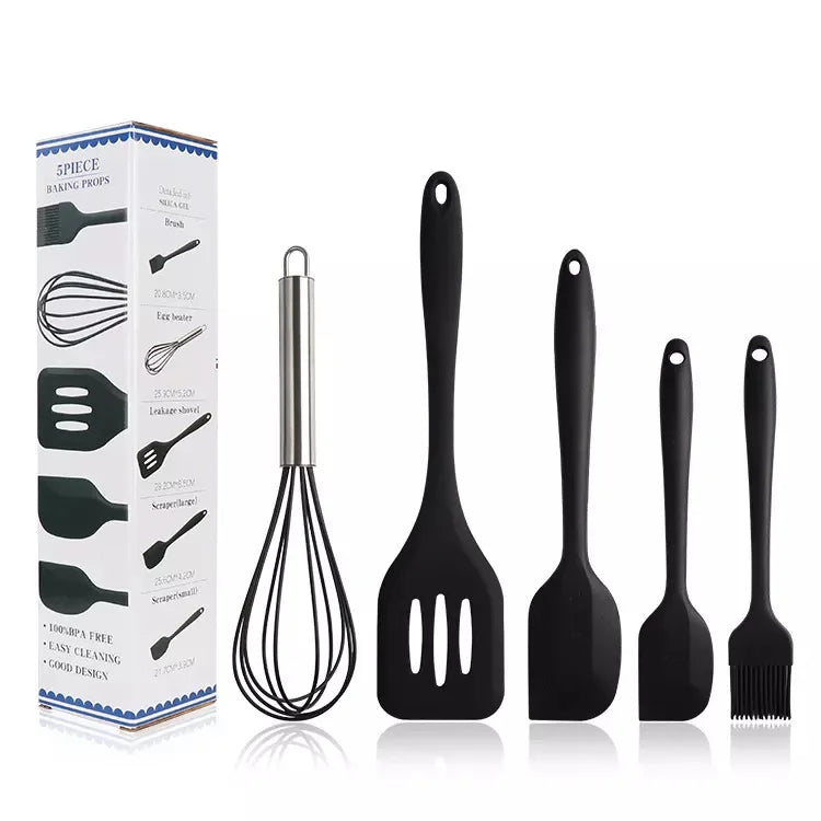 Silicone Spatula Set Kitchen Utensils Cooking Set 5 Pieces Includes Small Brush Small Scraper Large Scraper Egg Beater Spatula