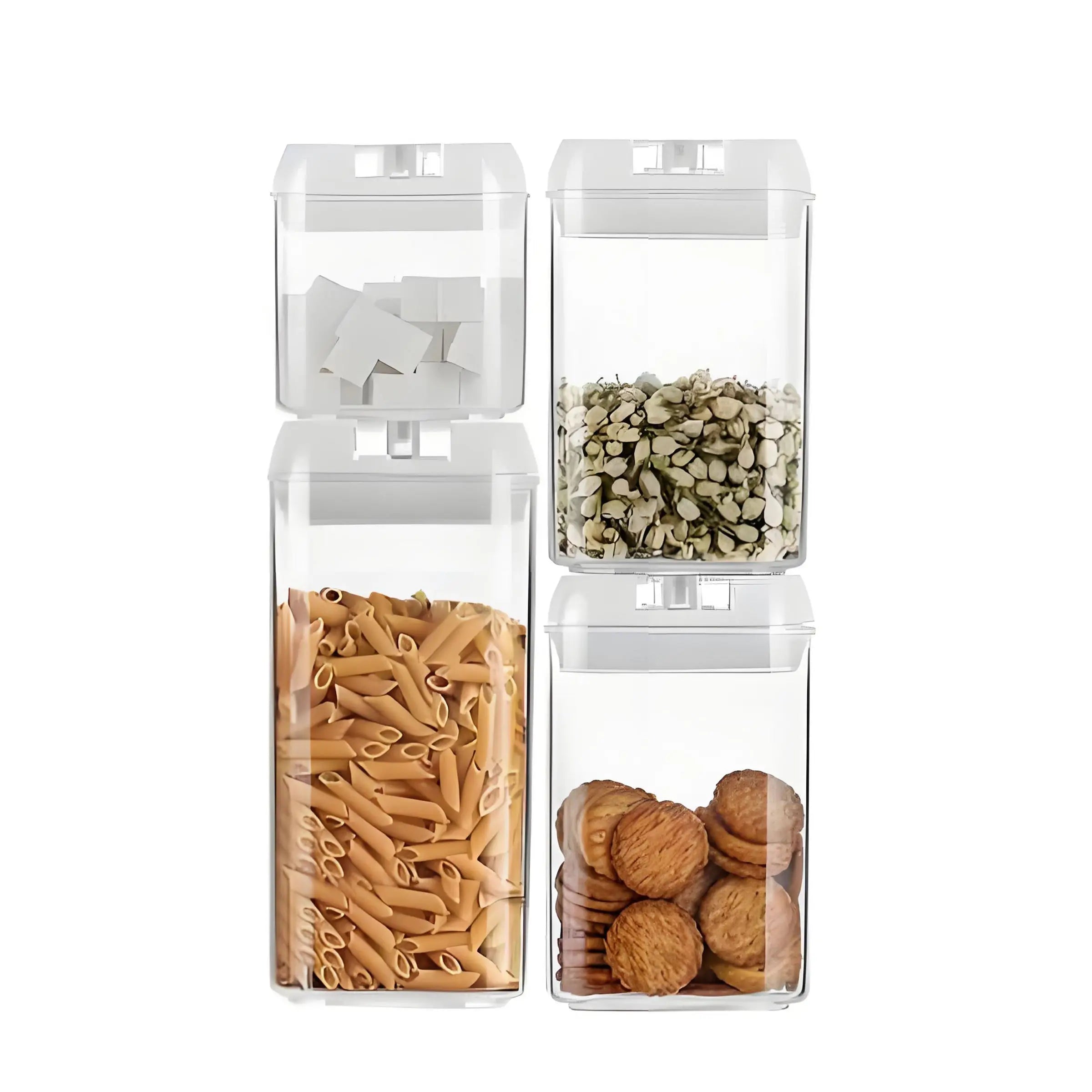 4-Piece Plastic Air Tight Easy Open Lids Storage Container Set Cereal Seal Pot for Dry Food Pantry Use Safe for Kitchen Storage