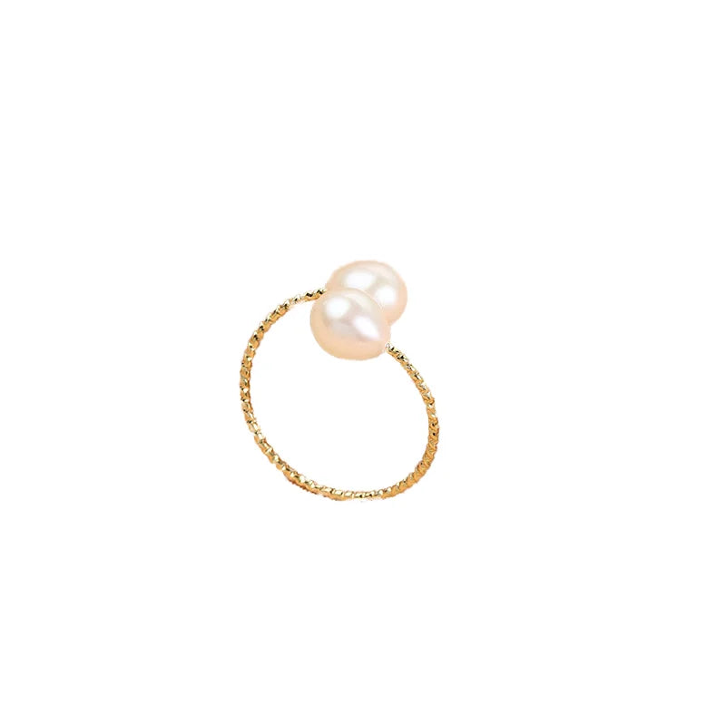 6-7mm Rice Grain Freshwater Cultured Natural Pearl Ring Bracelet and Bangle Set with Drill Elastic Stretch Jewelry for Women