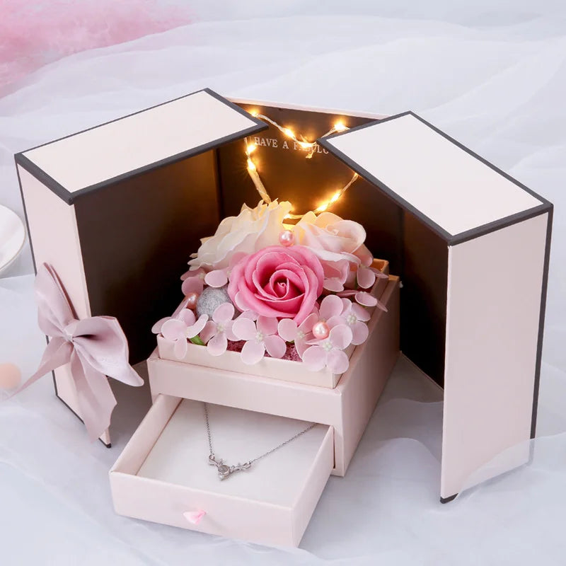 Valentine's Day Pink Double-Door Soap Rose Gift Box Eternal Flower Creative Gift Women's Lipstick Gift Box MegaBDM