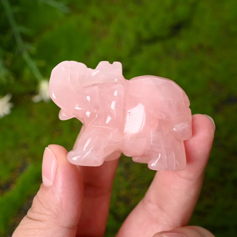 Hot Sale crystal Crafts Figurine Polished Rose Quartz Elephant for Home Decoration
