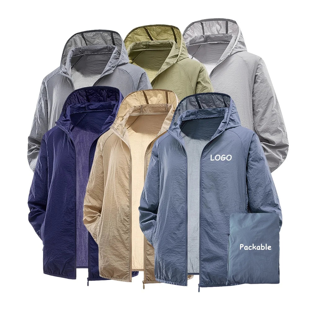 Custom Breath Outdoor Travel Upf 50 Long Sleeve Knitted Short Cool Men's Jackets Hooded Sunscreen Clothing Outdoor Walk Clothing
