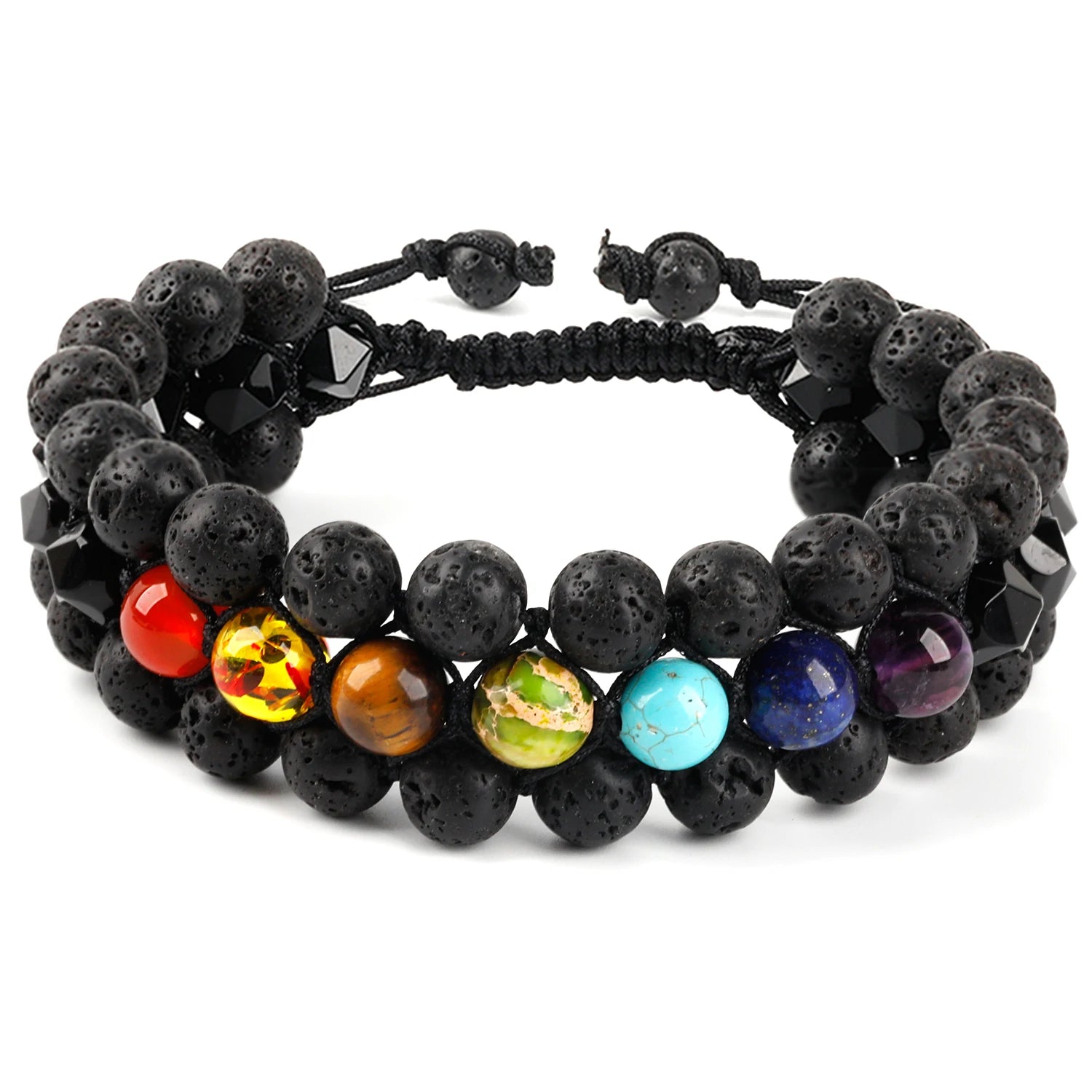 Men Bracelets  7 Chakra Healing Lava Black Tourmaline Crystal Natural Gemstone Beads Anxiety Bracelet