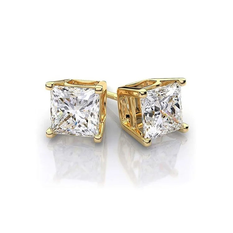 Princess Cut Diamond Cz Wedding 14k Gold Fashion Luxury Wholesale Women Screw Back Earring Studs for Jewelry Making