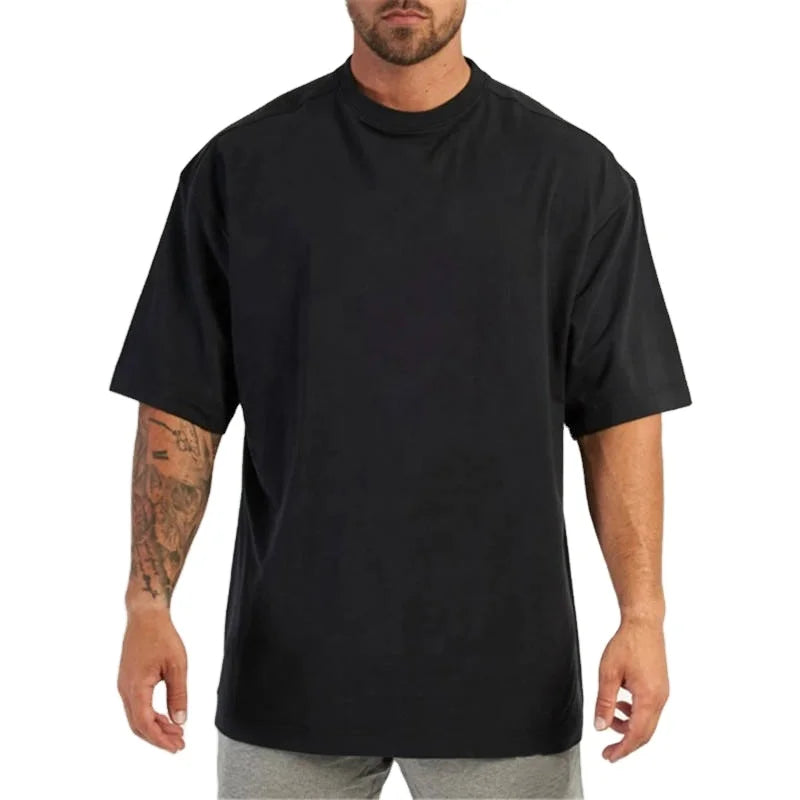Custom 100% Organic Cotton Heavyweight Blank t Shirt Custom Plain T-shirts Men Oversized Mock Neck t Shirt